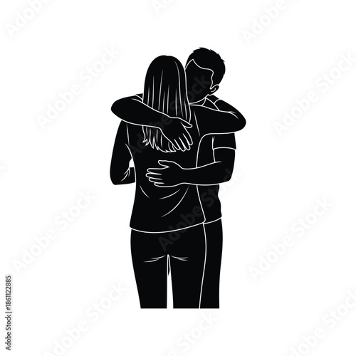 Couple Embracing: Romantic Hug Silhouette for Love Themes