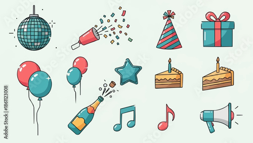 Collection of Party and Celebration Icons and Symbols.
