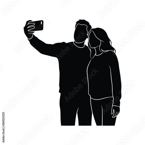 Couple Taking Selfie Together in Minimalist Style
