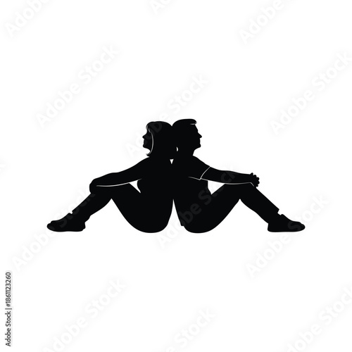 Silhouette of Couple Sitting Back to Back in Emotional Connection