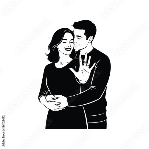 Romantic Couple Embracing with Joyful Expression