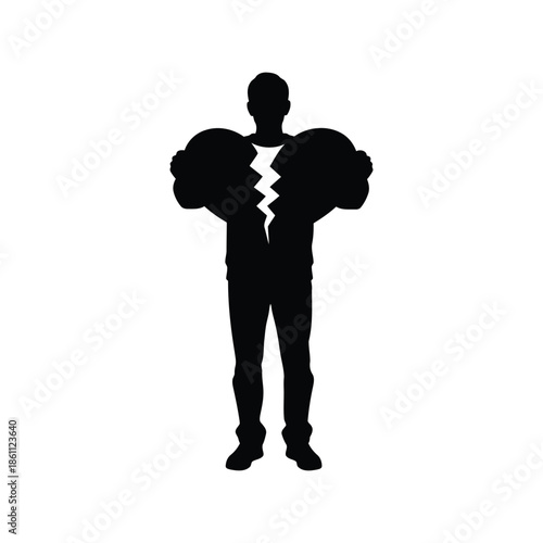 Silhouette of Man Breaking Heart Shape with Weights