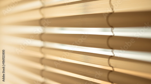 Tight close-up shot, intricate origami style, fabric blinds for windows, folded paper look, geometric precision, detailed focus.