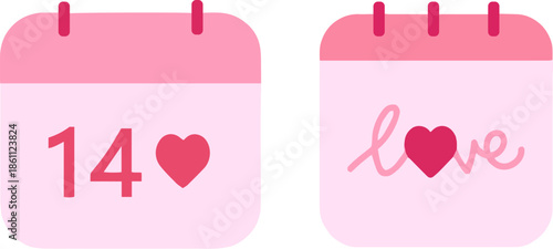 valentine day calendar icons for fourteenth february romantic celebration