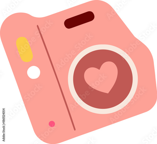 pink retro camera illustration with heart for romantic photography