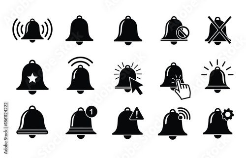 Vibrant Notification Bell Icons Set Showcasing Alerts, Sounds, and Interactions