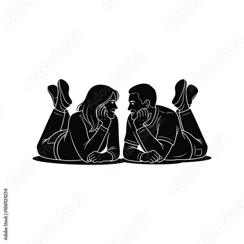 Intimate Couple Conversation in Minimalist Monochrome Style