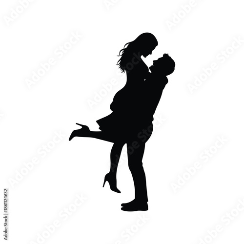 Romantic Silhouette of Couple Embracing and Celebrating Love