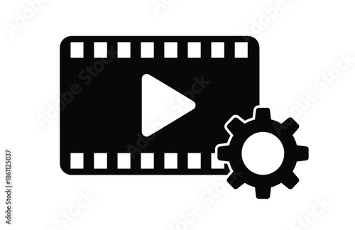 Video Playback And Editing Gear Icon On Film Strip For Media Production And Settings