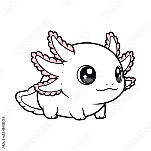 Adorable axolotl illustration featuring cute amphibian in simple line art