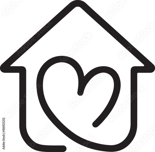 House Heart Logo Monoline Home Icon for Real Estate Interior Design and Family Care Services