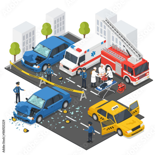 Emergency Vehicles and Responders at Accident Scene.