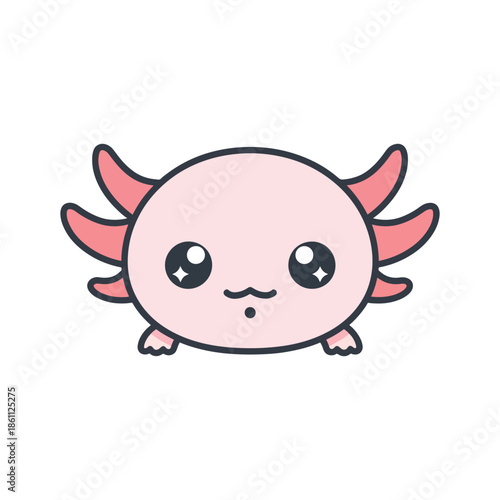 Adorable Axolotl Illustration with Pink Gills and Cute Facial Expression