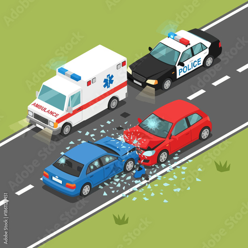Car Accident with Ambulance and Police.