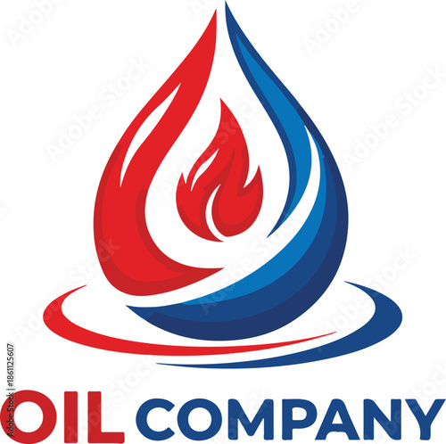 Oil Company Branding Identity. Modern Oil Gas Logo Vector. Professional Red and Blue Oil Company Logo Design