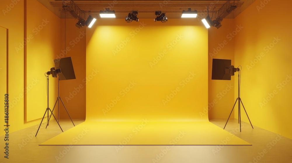 custom made wallpaper toronto digitalA 3D rendering of an empty photo studio with yellow room background, spotlight, and blank display, creating a versatile setting for various scenes