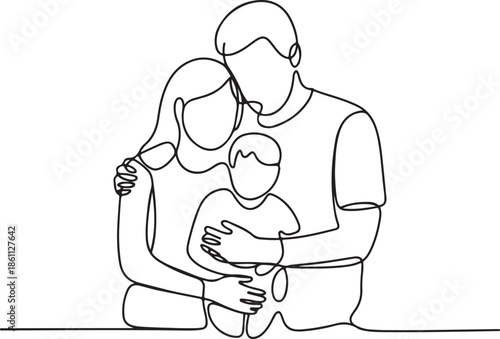 Continuous Line Drawing of Family Comfort and Safety – Minimal Emotional Togetherness Illustration