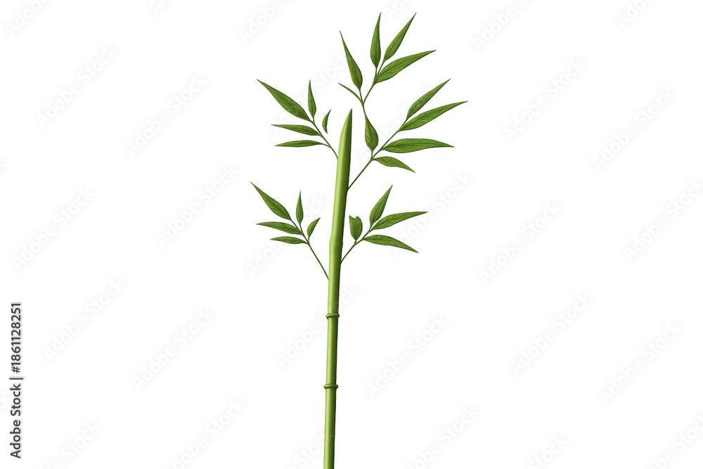 Fototapeta premium Bamboo stalk with leaves on a transparent background, vector graphic