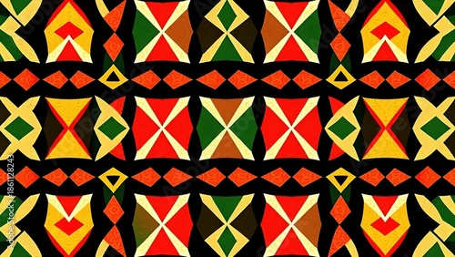  Abstract pattern of interlocking geometric triangles in Zulu colors