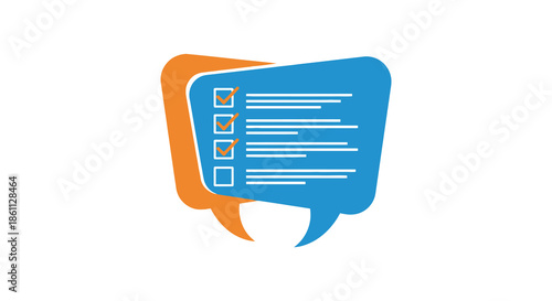 An illustrative speech bubble design with checklist marks and lines a vibrant color palette silhouette