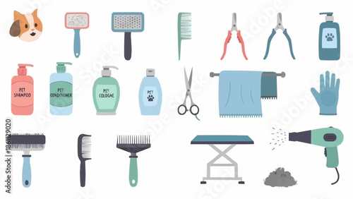 Pet Grooming Tools and Supplies Collection.