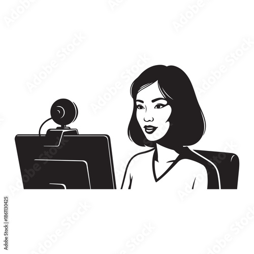 Businesswoman engaged in video conference with laptop