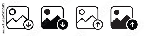 Set of download or upload picture vector icons of vector illustration.