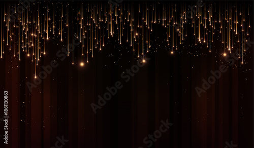 A frame top border of glowing falling golden sparks on a dark burgundy theater curtain.