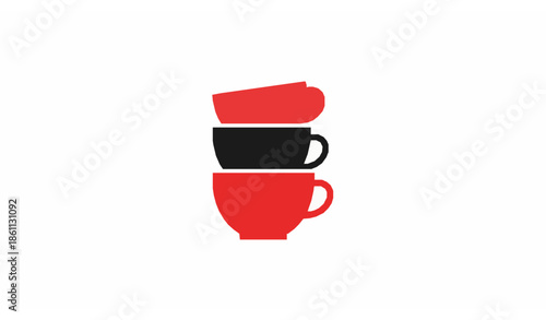 Red mug cartoon vector illustration isolated on white for coffee tea and hot drink concept