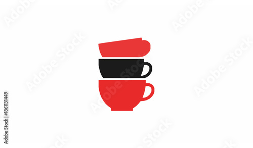 Red mug cartoon vector illustration isolated on white for coffee tea and hot drink concept