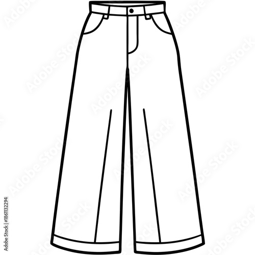 Zara Wide-Leg Jeans line art vector