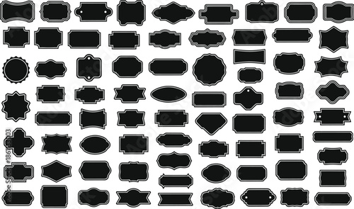 Vintage ornate label frames, decorative label silhouettes, vintage frame shapes, vintage frames set, retro outline badge, ornate geometric borders, branding and logo design, retro sticker. vector set