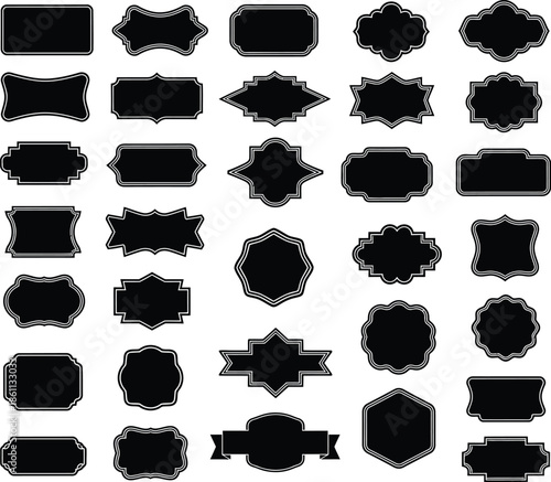 Vintage ornate label frames, decorative label silhouettes, vintage frame shapes, vintage frames set, retro outline badge, ornate geometric borders, branding and logo design, retro sticker. vector set