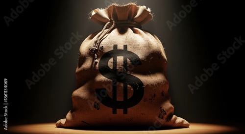 A money bag with a dollar sign on a dark background