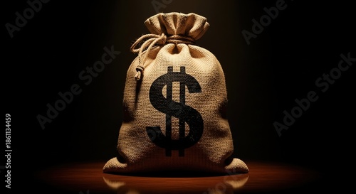 A money bag with a dollar sign on a dark background