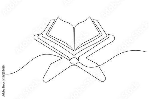  Single line art illustration of the holy quran continuous outline drawing