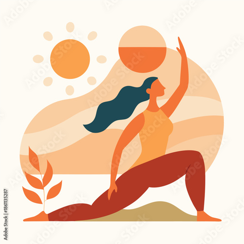 Minimalist Abstract Vector Illustration of a Woman Stretching Her Body for Health, Fitness, and Wellbeing Concept