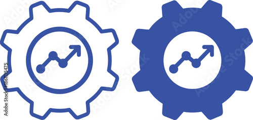 Blue gear with rising graph and white gear with blue graph