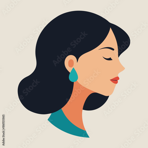 Minimalist female face profile with a small teal accent, elegant woman head silhouette for beauty, spa, or skin care branding logo.