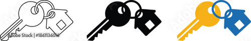 Three styles of house keys with keychains home