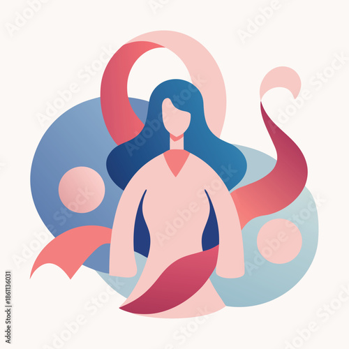 Abstract female figure made of soft organic shapes, artistic minimalist vector design representing nature, growth, and femininity.
