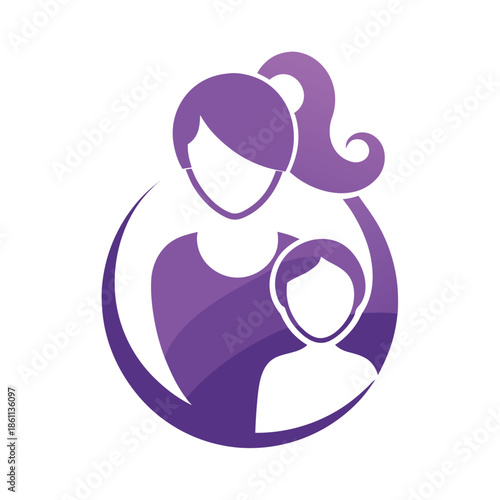Simple vector icon of a mother and child in an abstract embrace, symbolizing parental love, family care, and newborn bonding.