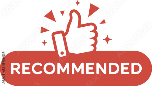 Red thumbs up with recommended text and stars white