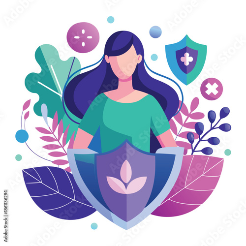 Flat vector illustration of an abstract woman figure representing pregnancy, maternity care, and the journey of motherhood in a modern style.