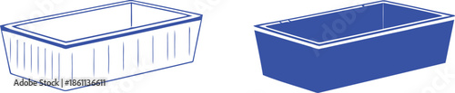 Two blue rectangular containers one with lines rectangle