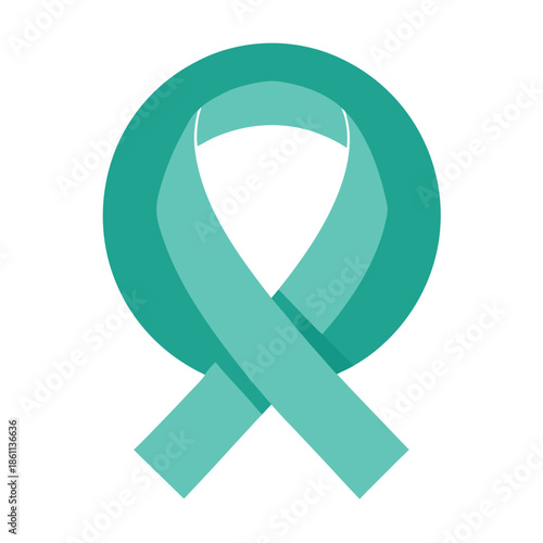 Minimalist Teal Awareness Ribbon Vector Illustration, Symbol for Ovarian Cancer, PCOS, and Sexual Assault Awareness