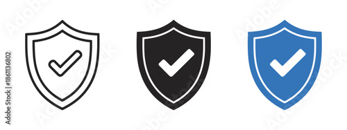 Shield Icons with Checkmarks, isolated transparent vector symbols representing security, safety, protection, verification, approval, data protection