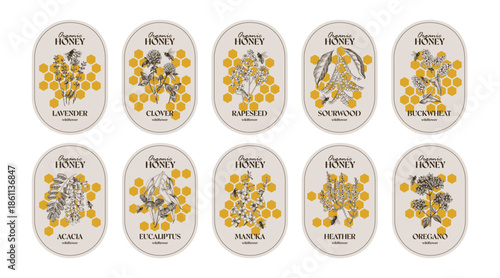 Set of honey labels vector