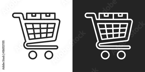 shopping cart Icon In Black And White Line Style