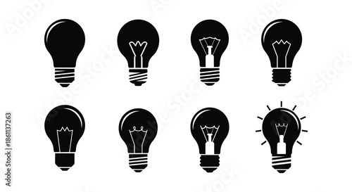 A collection of black lightbulb designs displaying varying filament styles a striking silhouette